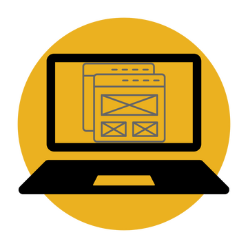 DIY with a Homepage Template in Carrd. An instruction guide helps you fill in the page section by section. Laptop computer with a template sheet in front.